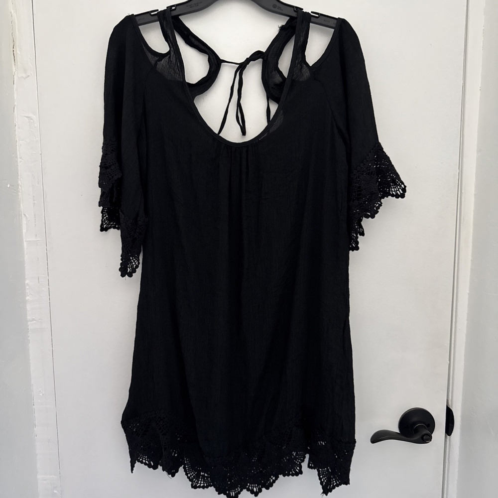 Venus 3/4 Sleeve Cold Shoulder Knee Length Dress Size XL Black Whimsical Fairy